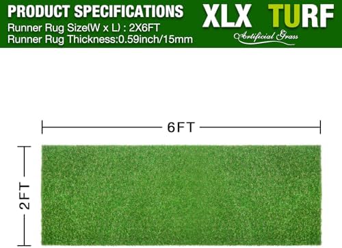 XLX TURF 2FT X 6FT Artificial Turf Runner Rug Indoor Outdoor - Image 2