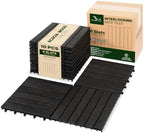 Acacia Interlocking Deck Tiles, 6 Slats, Ebony Black by VICTORYRELAX