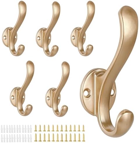 6 Pack Coat Hooks Wall Mount Heavy Duty Utility Retro Double Hooks by PEOIAOY