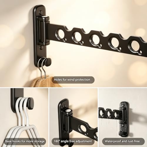 Wall Mounted Clothes Hanger Rack, Foldable Space Saving Laundry Rack - Image 7