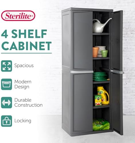 Sterilite 4 Shelf Cabinet, Lockable Utility Storage - Image 4