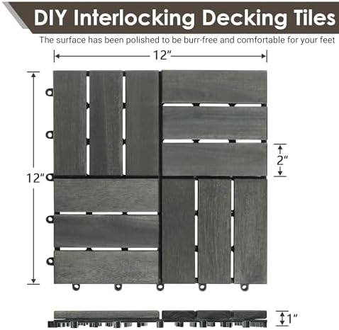 PrimeZone 27 PCS Solid Acacia Wood Interlocking Patio Deck Tiles Outdoor - Image 2