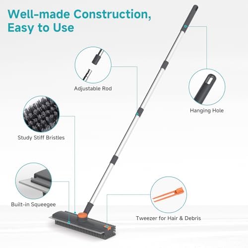 Floor Scrub Brush with Long Handle Length Adjustable, 3 in 1 Heavy-Duty Stiff - Image 5