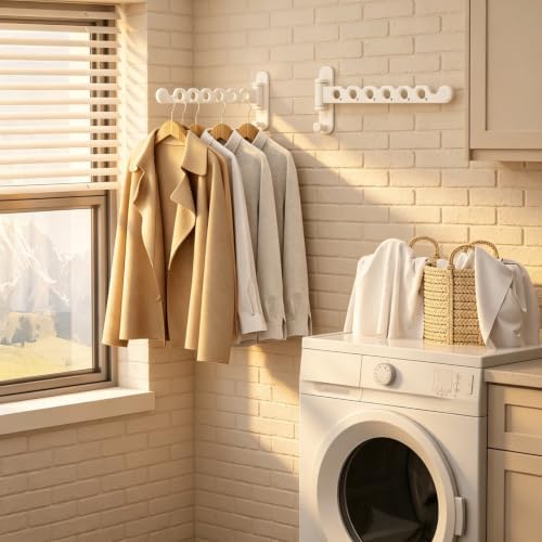 Wall Mounted Clothes Hanger Rack, Foldable Space Saving Laundry Rack - Image 5