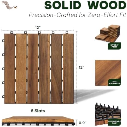 Acacia Interlocking Deck Tiles, 6 Slats, Honey Oak - Image 2