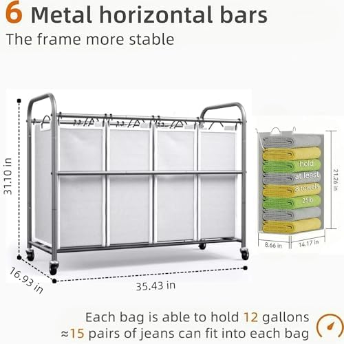 ROMOON Laundry Hamper Sorter Cart, 4-Section Organizer - Image 5
