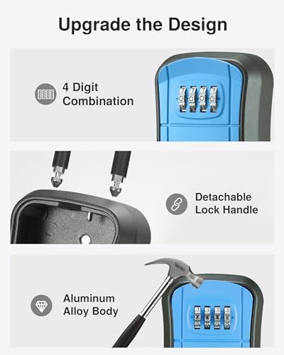 Puroma Key Lock Box Outdoor 4 Digit Code Combination Lockbox House, 1 Blue - Image 5