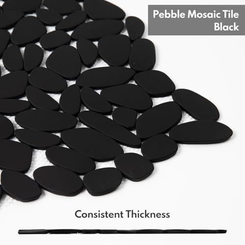 Black Pebble Tile Shower Floor, Pebble Mosaic Backsplash - Image 4