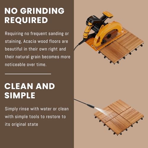 Solid Acacia Wood Interlocking Deck Tiles Snap Together Floor - Image 7