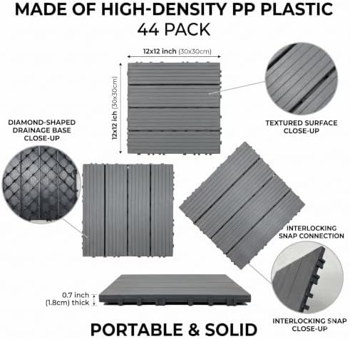 44 Pack Plastic Interlocking Deck Tiles, 12 x 12 Inch Waterproof Outdoor Floor - Image 3