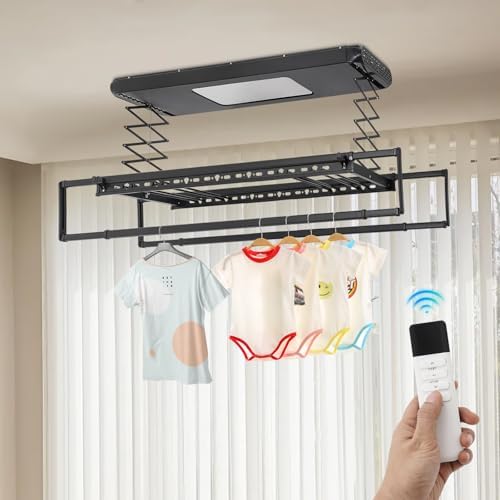 Electric Retractable Airing Rack Black, Ceiling Clothesline 77lbs Load - Image 7