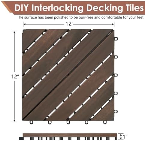 PrimeZone 108 PCS Solid Acacia Wood Interlocking Patio Deck Tiles Outdoor - Image 2