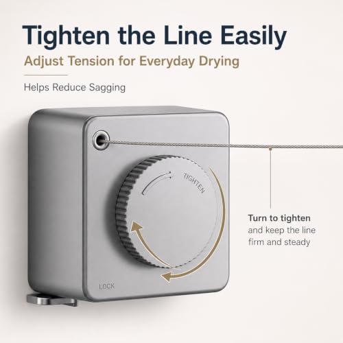 Retractable Clothesline, 15.7 FT Steel Wire, Adjustable Tension, Quick Lock - Image 3