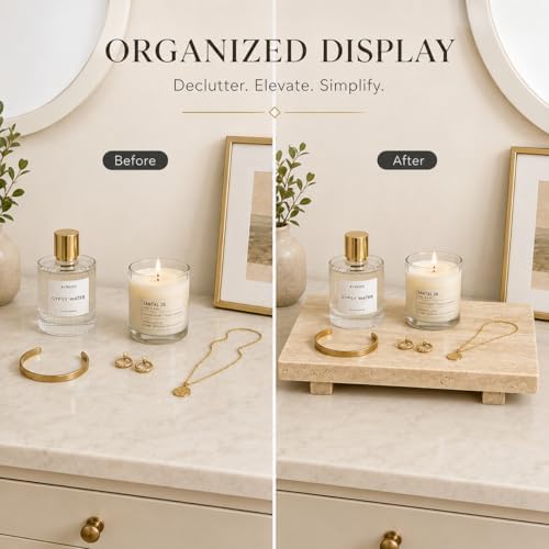 Travertine Pedestal Decorative Tray 13.8 x 6.7 in - Image 5