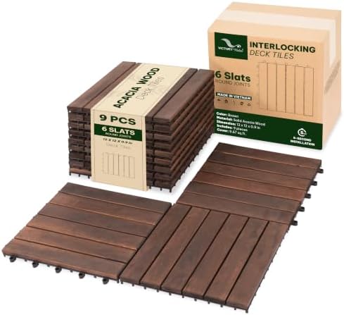 Acacia Interlocking Deck Tiles, 6 Slats by VICTORYRELAX