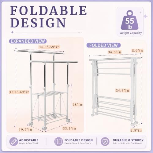 Clothes Drying Rack Foldable，Height & Length Adjustable Drying Rack - Image 2