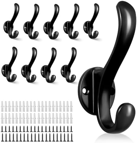 10 Pack Coat Hooks Wall Mount Heavy Duty Utility Retro Double Hooks by PEOIAOY