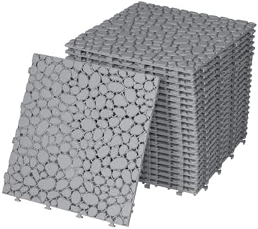 12" x 12" Gray Interlocking Deck Tiles, Anti-Slip Pebble Stone Pattern by MEDUTEC
