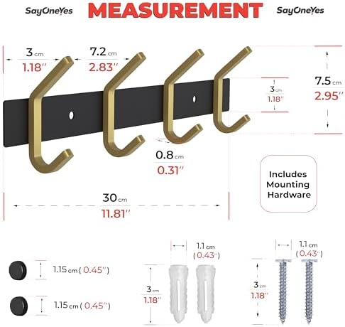 Coat Rack Wall Mount – Black and Gold Hook Rail - Image 2
