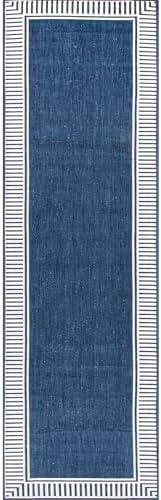 nuLOOM Asha Navy Bordered Power Loomed Indoor/Outdoor Runner Rug - Image 7