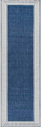 nuLOOM Asha Navy Bordered Power Loomed Indoor/Outdoor Runner Rug - Image 7
