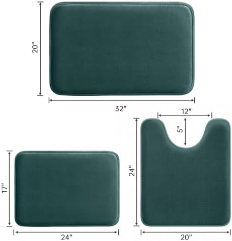 HUXMEYSON 3-Piece Memory Foam Bathroom Rug Set, Peacock Blue - Image 2
