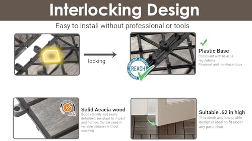 PrimeZone 432 PCS Solid Acacia Wood Interlocking Patio Deck Tiles Outdoor - Image 4