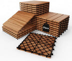 Solid Acacia Wood Interlocking Deck Tiles Snap Together Floor by KIPONURA