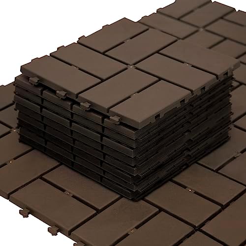 Domi Plastic Interlocking Deck Tiles, 9 Pieces One Pack, Dark Brown by domioutdoorliving