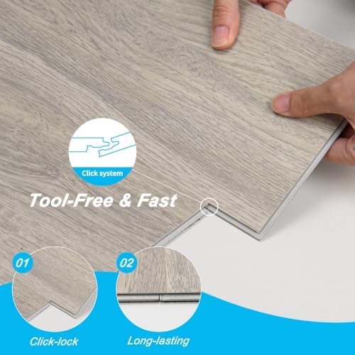 Art3d 24-Pack Click-Lock Wood SPC Floor Planks, 24 x 6 Inch, Light Grey Oak - Image 5