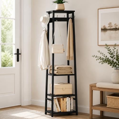 Coat Rack Freestanding with 3 Shelves and 7 Hooks - Image 2