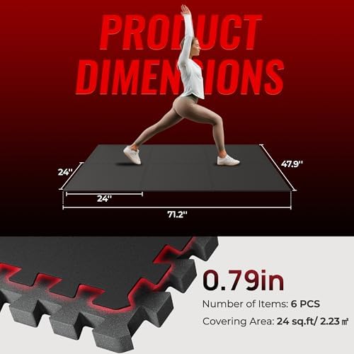 SUPERJARE 0.79'' Extra-Thick 6 Pcs 24 Sq Ft Exercise Equipment Mats - Image 6