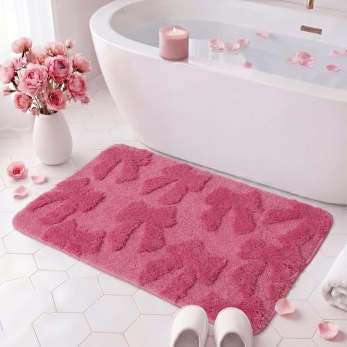 1 Pcs Pink Bow Bathroom Rug, Coquette Non-Slip Mat, 20 x 32 Inch by Capoda