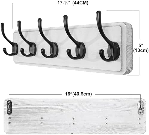 SKOLOO Rustic Coat Rack Wall Mount, 5 Hooks, 17 Inch, Solid Wood - Image 6