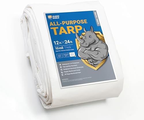 GUARD SHIELD Heavy Duty Tarp 12x24 Feet White Multi Purpose Thick Waterproof by GUARDSHIELD