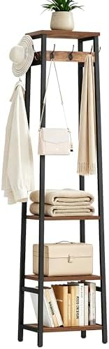 Coat Rack Freestanding with 3 Shelves and 7 Hooks by Cerlyunzan