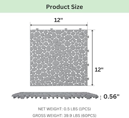 12" x 12" Gray Interlocking Deck Tiles, Anti-Slip Pebble Stone Pattern - Image 2