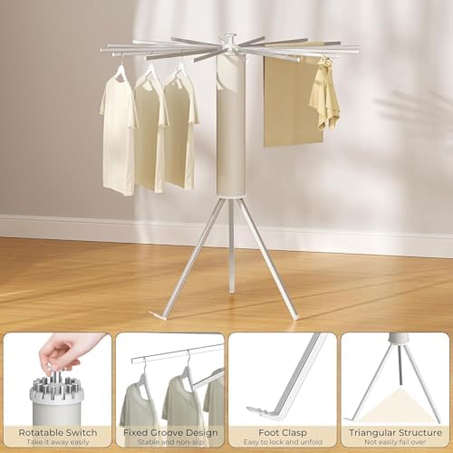 Aluminum Tripod Clothes Drying Rack, Foldable Portable Garment Stand, Space - Image 4