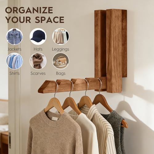 2 Pack Clothes Drying Rack Wall Mounted, Space Saver Wood Wall Mounted Folding - Image 4