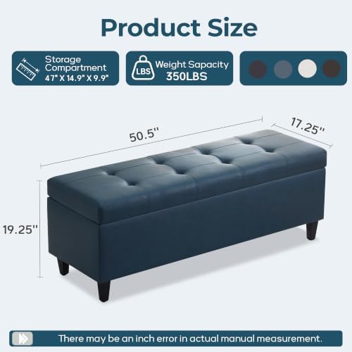 51" Storage Bench, Leather Tufted Storage Ottoman Bench - Image 2