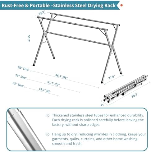 JAUREE 79" Clothes Drying Rack, Drying Rack Clothing Folding Indoor Outdoor - Image 6