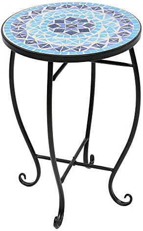 Mosaic Outdoor Side Table, 14inch Round Small Patio Accent Table Ottoman Mosaic by Shyneer