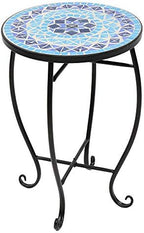 Mosaic Outdoor Side Table, 14inch Round Small Patio Accent Table Ottoman Mosaic by Shyneer