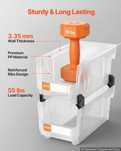 VEVOR Plastic Stackable Storage Bins, 14.8 x 8.5 x 7.1 inch, Plastic Containers - Image 6
