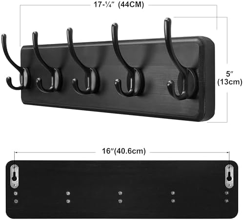 SKOLOO Rustic Coat Rack Wall Mount, 5 Hooks, 17 Inch, Solid Wood - Image 6