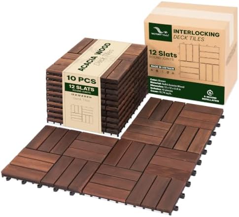Acacia Interlocking Deck Tiles, 12 Slats by VICTORYRELAX