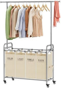 Tajsoon Laundry Hamper with Hanging Rack, Laundry Sorter 4 Sections by Tajsoon