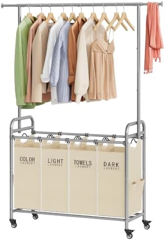 Tajsoon Laundry Hamper with Hanging Rack, Laundry Sorter 4 Sections by Tajsoon