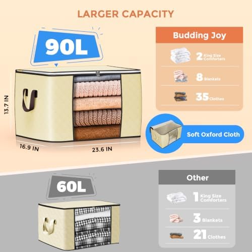 90L Large Storage Bags, 6 Pack Clothes Storage Bins Closet Organizers - Image 2