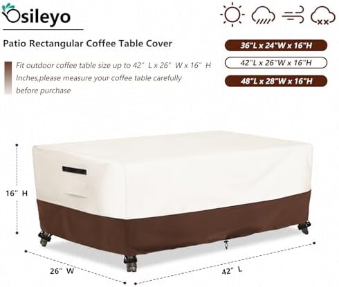 Outdoor Patio Coffee Table Cover, Waterproof Rectangular Patio Side Table Cover - Image 2